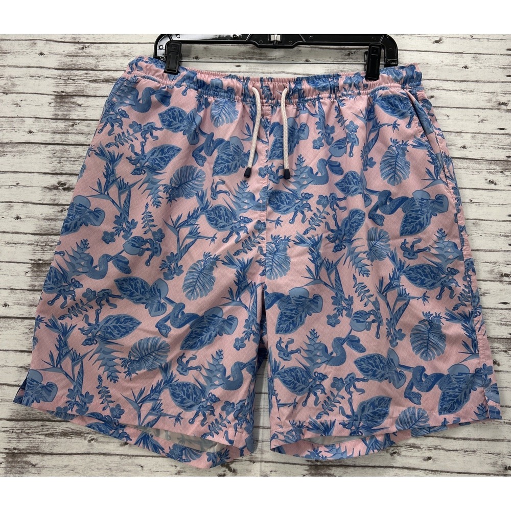 Peter Millar Men's Seaside Snake Garden Swim Trunk Size XL Pink Blue Lined